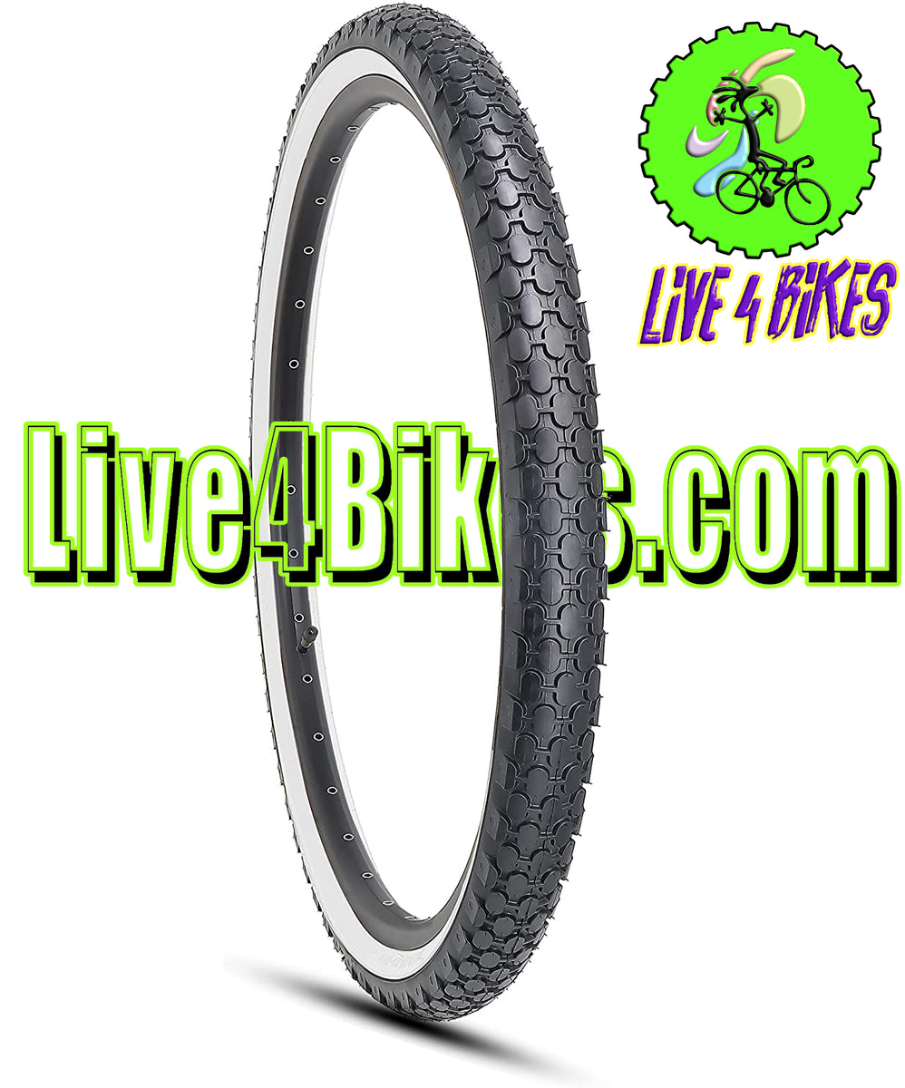 Beach Cruiser, Durable Wire Bead Tires White Sidewall, Whitewall 24 X 2.125 Replacement Bike Tire Bundle Kit 24x1 75 2 125 Inner Tube Rim Lining Strips