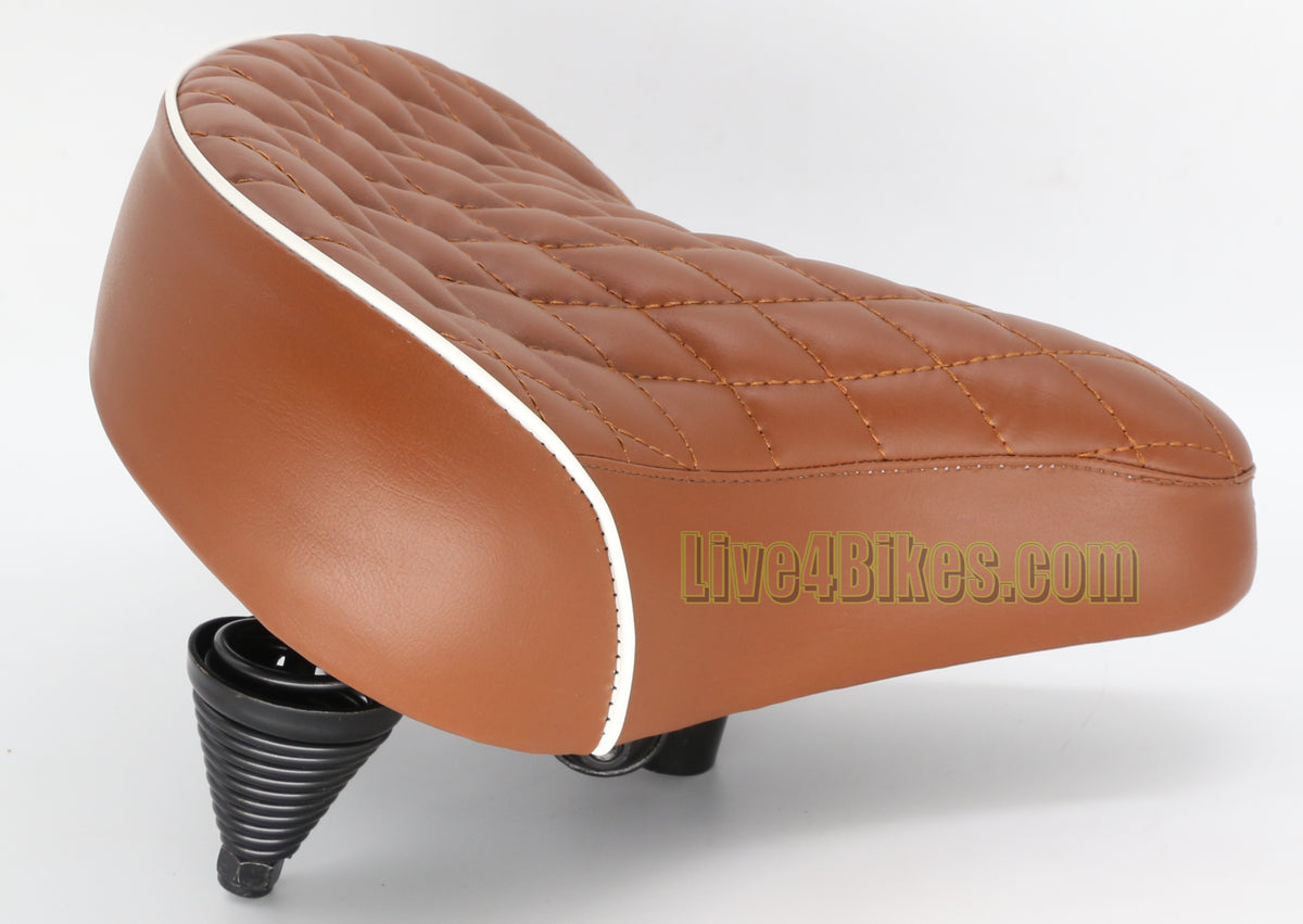 Brown Pleather Diamond Stitched Cruiser Bicycle Saddle -Live4Bikes – LIVE 4 BIKES