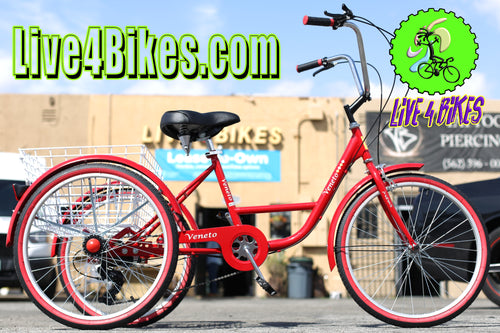 Trike Three Wheeler Adult Veneto 24in Tricycle 7 Speed Red Special Needs Balancing Bike