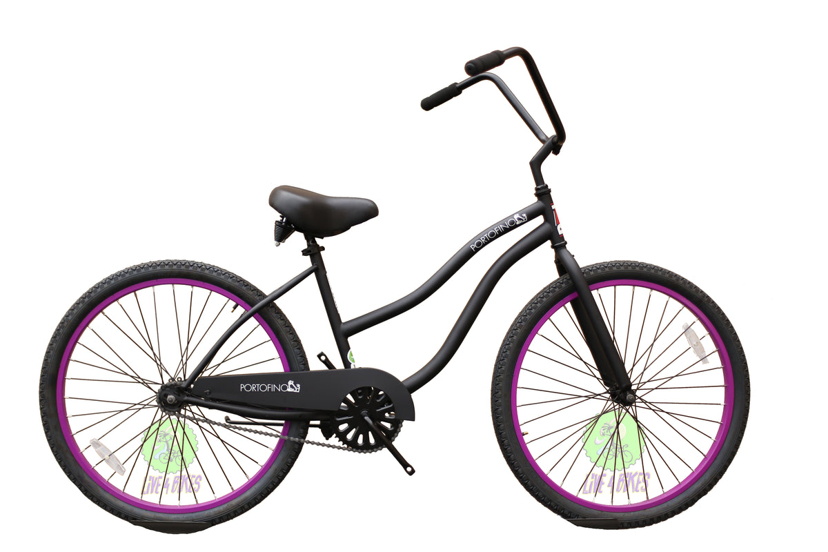 Portofino Womens Beach Cruiser 26 in Black and Purple Live4Bikes LIVE 4 BIKES