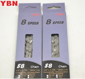 YBN 8 Speed 1/2" x 3/32" 116 Links Chain MTB/Road