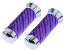 Load image into Gallery viewer, Custom Swirl Velour Grips 7/8 long 130mm Chrome/Purple.