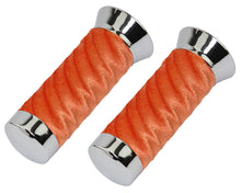 Load image into Gallery viewer, Custom Swirl Velour Grips 7/8 long 130mm Chrome/Orange.