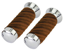 Load image into Gallery viewer, Custom Swirl Velour Grips 7/8 long 130mm Chrome/Brown.