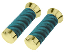 Load image into Gallery viewer, Custom Swirl Velour Grips 7/8 long 130mm Gold/Green.