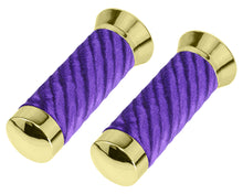 Load image into Gallery viewer, Custom Swirl Velour Grips 7/8 long 130mm Gold/Purple.