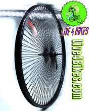 Load image into Gallery viewer, 29 Inch x 32mm Steel Coaster Wheel 144 Spoke 14G Black 3/8 Axle Single Wall Black.