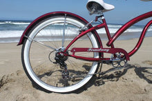 Load image into Gallery viewer, Firmstrong Bella Fashionista 26" 7-Speed Women's Beach Cruiser Bike - Dark Red With Gold Rims