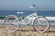 Load image into Gallery viewer, Firmstrong Bella Fashionista 26" 3-Speed Women's Beach Cruiser Bike - White With Pink Rims