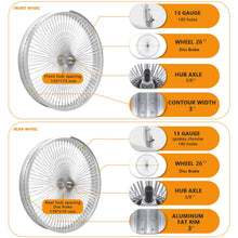 Load image into Gallery viewer, Micargi WH-TR7526140 26"X3"X13GX140H Aluminum Polish Fat Rims Wheel Set