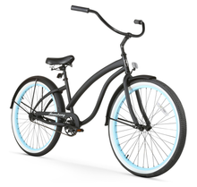 Load image into Gallery viewer, Firmstrong Bella Fashionista 26" Women's Beach Cruiser Bike - Matte Black Blue Rims