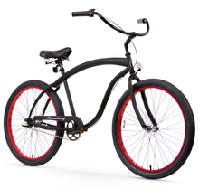Load image into Gallery viewer, Firmstrong Bruiser Prestige 26" 3-Speed Men's Beach Cruiser Bike - Matte Black With Red Rims