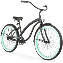 Load image into Gallery viewer, Firmstrong Bella Fashionista 26" Women's Beach Cruiser Bike - Matte Black With Green Rims