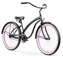 Load image into Gallery viewer, Firmstrong Bella Fashionista 26" Women's Beach Cruiser Bike - Matte Black With Pink Rims