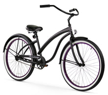 Load image into Gallery viewer, Firmstrong Bella Fashionista 26" Women's Beach Cruiser Bike - Matte Black With Purple Rims