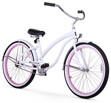Load image into Gallery viewer, Firmstrong Bella Fashionista 26" Women's Beach Cruiser Bike - White With Pink Rims