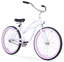 Load image into Gallery viewer, Firmstrong Urban Lady 26" Women's Beach Cruiser Bike - White With Pink Rims