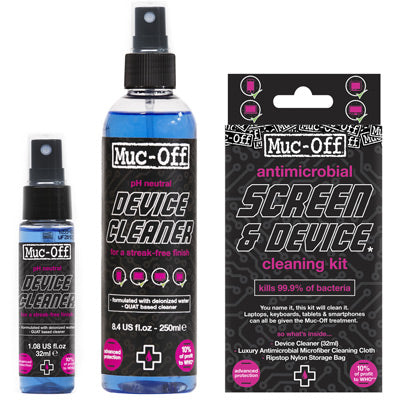 Muc-Off,Antimicrobial & Device Cleaner Kit, 32Ml & Cloth Antimicrobial & Device Kit  Lubesclean