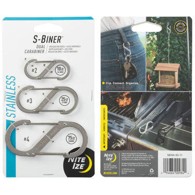 Nite Ize S-Biner Dual Carabnr Asstd. Dual Carabiner,Ss,3 Pk. S-Biner Dual Carabiner Combo  Giftmisc