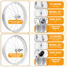Load image into Gallery viewer, Micargi WH-T752636C 26"x3"x13Gx36H Alloy FAT Rims Wheel Set.
