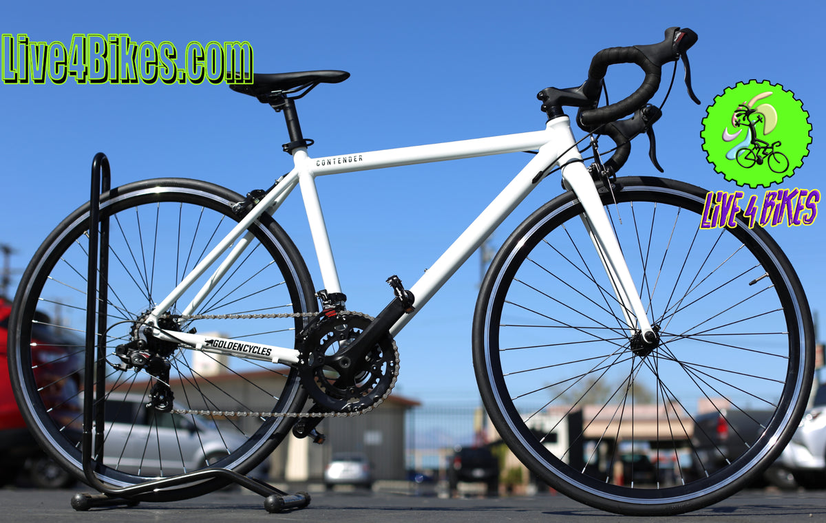 Road Bike | Golden Cycle Contender | White – LIVE 4 BIKES