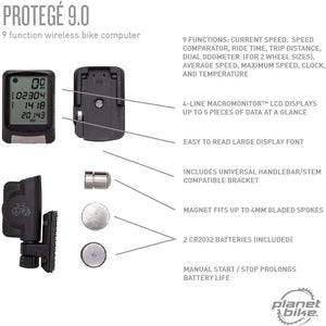 Planet Bike Protege 9.0 Wireless Computer 9 Function Speedometer-Live4Bikes