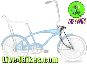 lowrider bicycle forks 20" Spring Bent Chrome Fork 1 in -Live4Bikes LIVE 4 BIKES 26 LOWRIDER CLASSIC SPRING FORK REGULAR BEND Steerer Threaded 1(22.2mm ID) Steerer Length 25.4 x 161 mm(65mm threaded) Axle size 3/8 Hub spacing 102 mm Material Steel Color Chrome Lowrider Bike Front Forks